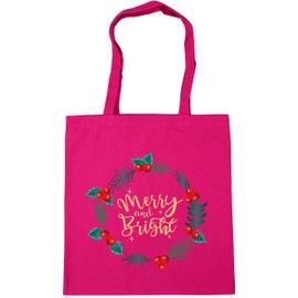 Hippowarehouse Merry and bright christmas wreath Tote Shopping Gym Beach Bag 42cm x38cm, 10 litres