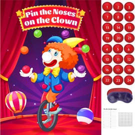 Circus Carnival Birthday Games - Pin The Noses on The Clown Party Games Carnival Clown Theme Poster with 24pcs Stickers and 2 Blindfolds Circus Activity Games Carnival Party Decorations