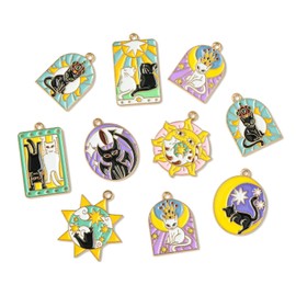 KitBeads 40Pcs 8 Styles Enamel Tarot Charms Kitten Pattern Gothic Charms Celestial Sun Moon Cat Charms Bulk for Jewelery Making Bracelets Necklaces Crafts