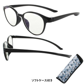 老眼鏡 首かけ ブルーライトカット 曇り止めコート 滑り止めラバー 軽量 形状記憶 おしゃれ 軽量 形状記憶 おしゃれ 丸型 TR90フレーム ボストン ブラック 度数 +1.50 NEW カカル 495515