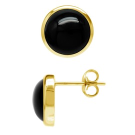 Silvershake 9MM Natural Round Shape Black Onyx 14K Yellow Gold Plated 925 Sterling Silver Business Attire Stud Post Gemstone Earrings Jewelry for Women or Teens, Sterling Silver 14K Gold Plated,