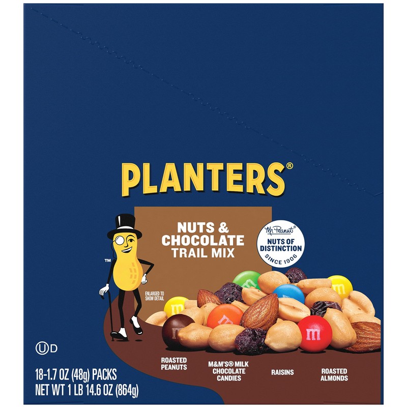 Planters Chocolate Trail Mix Nuts (1.7 oz Bags, Pack of