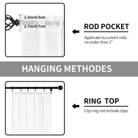 Laseniewa White Sheer Curtains 45 Inches Long 2 Panels, Rod Pocket Short Curtain for Kitchen, Bedroom, Cafe Window(White 38" W x 45" L)