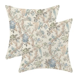 GIOPAMGO Chinoiserie Pillow Covers 20x20 Set of 2, Blue Green Birds Flowers Throw Pillow Covers Linen Vintage Farmhouse Chinoiserie Decor Cushion Case Chinoiserie Home decor for Couch Sofa