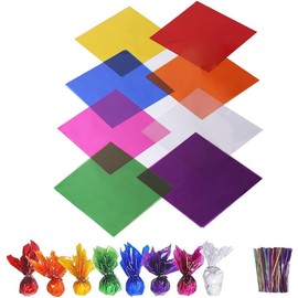 MOCOXYKLXY Cellophane Transparent Transparent Cellophane 8 Colors, 80 Sheets, 6.1 x 6.1 inches (15.5 x 15.5 cm), Decorative, Packaging, Crafts, Paper, Crafts, Albums, Graduation Gifts, Holiday Gifts,
