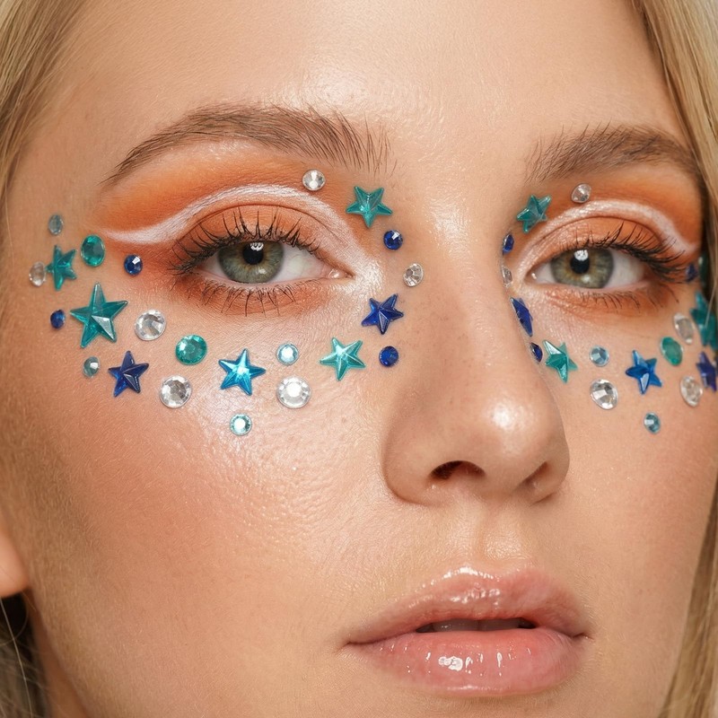 8 Sheets Self-Adhesive Rhinestone Stickers, Star and Circle Face Jewels