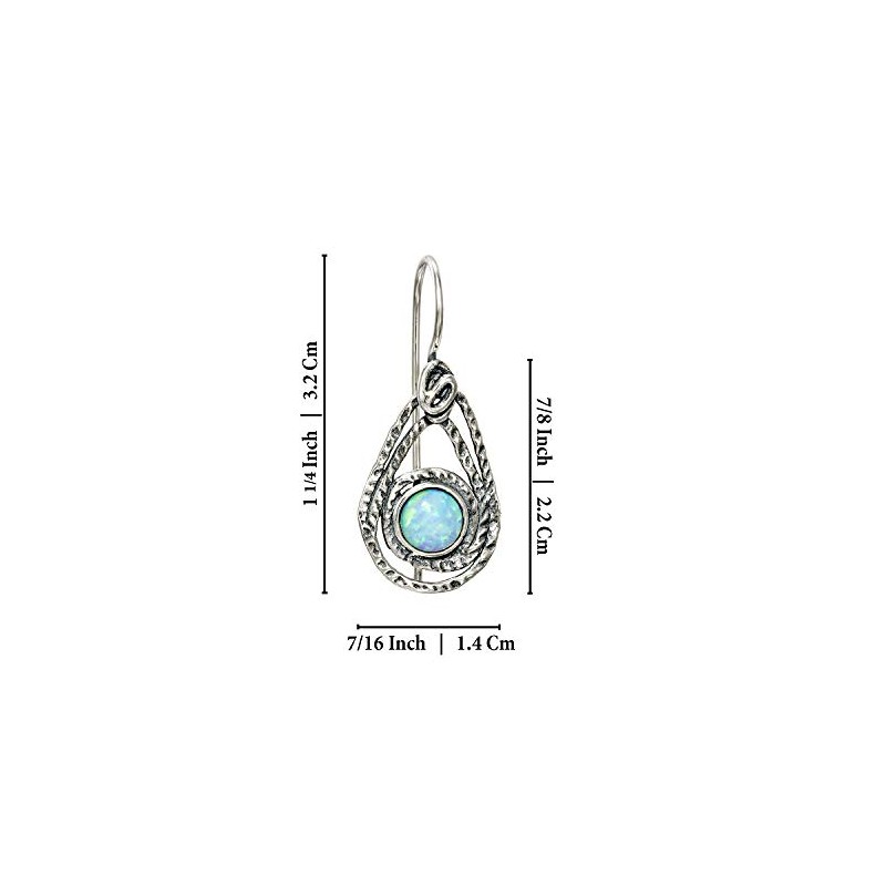 Teardrop Shaped 925 Sterling Silver Created White Opal Earrings with
