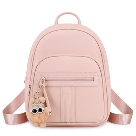 BAGOK Mini Leather Backpack Purse for Women, Small Backpack with Cartoon Keychain & Leather Charm, Cute Fashion Bag for Girls & Teens