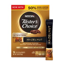 Nescafé, Taster's Choice, Instant Coffee Beverage, Hazelnut, 16 Packets, 0.1 oz (3 g) Each - 2pc
