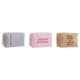 DKD Toiletry Bag Home Decor Canvas Blue Pink Brown Polyester Shabby Chic (Pack of 3) (20 x 8 x 14 cm), Colourful