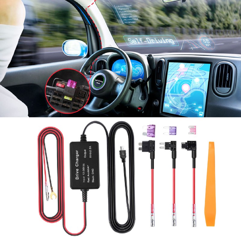 Dash Cam Hardwire Kit MINI USB Adapter High Security 12V‑30V