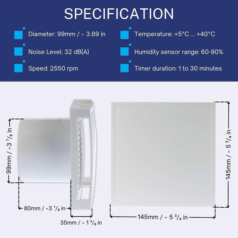EUROPLAST Diameter 100 mm Bathroom Fan with Humidity Sensor and