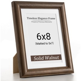 Heimlove 6x8 Picture Frame,6 x 8 Natural Solid Walnut Wood Frame with Tempered Glass,6"x8" Handcrafted Wood Frame Matted to 5x7 Photos for Wall or Tabletop Family picture Display,1 Pack