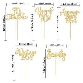 30 piezas de decoración clásico para cupcakes de 1953 con purpurina, 70 fabulosas púas para magdalenas de 70 años para 70 cumpleaños, boda, aniversario, fiesta, decoración de tartas, suministros dorados