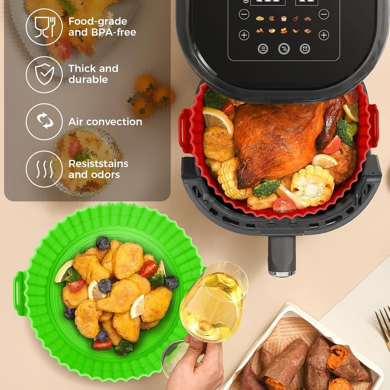 3 Pack Reusable Silicone Air Fryer Liners - 8 Inch