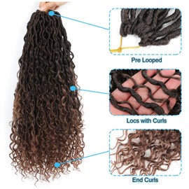 Saisifen 96 Strands Boho Goddess Locs Crochet Hair for Black Women Soft Faux Locs with Curly Ends, Pre-Looped Crochet Braids T30 Ombre Auburn 24 Inch