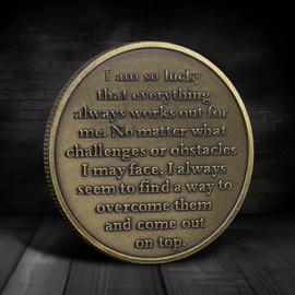 GARASANI I Am So Lucky Design with Four-Leaf-Clover and Ladybug - Inspirational Quote Engraved Challenge Coin Commemorative Coin Bronze (N Type)