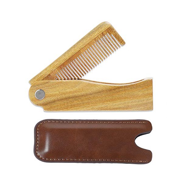 Onedor Handmade 100% Natural Green Sandalwood Fine Tooth Wooden Comb for Men Hair, Beard, and Mustache Styling (Folding Pocket Comb)