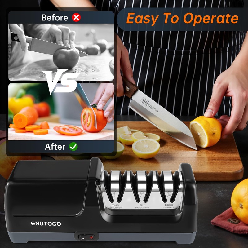 Enutogo Knife Sharpener, Professional 3-Stage Electric Knife Sharpener for Kitchen