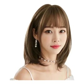 Peluca Larga Negra Estilo Coreano Con Flequillo Para Mujer