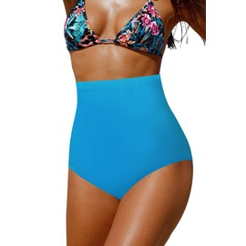 Upopby - Calzones de bikini de cintura alta para mujer, talla especial, control del abdomen, Azul, S