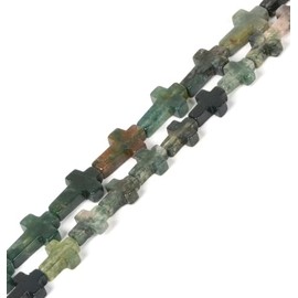 Carved Natural Moss Agate 14mm Cross Bead Gemstone Jewelry Making DIY Loose Bead 16 Inch
