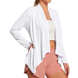 Ewedoos Women's UPF 50+ Sun Shirts Sun Protection Clothing Lightweight Cardigans with Pockets Long Sleeve Beach Cover Up White