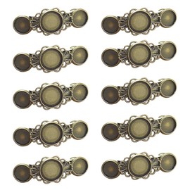 10 Pieces Metal Hair Clips with Blank Round Tray Base Fits 12mm and 16mm Round Hair Clip Cabochon Settings Hair Barrettes with Blank Hairgrip Base Trays for DIY Hair Accessories Making, Antique Bronze