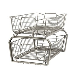 ClosetMaid 11 in. Pull Out Cabinet Organizer, 2 Tier, Heavy Duty, Slide Out Pantry Shelves Drawers for Kitchen, Bathroom, Nickel