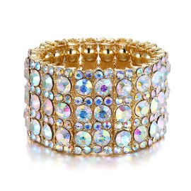 Ever Faith Austrian Crystal Bridal Elegant 3 Rows Stretch Bracelet for Women Girls Iridescent Clear AB
