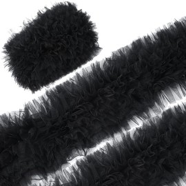 CABODYALS 2.74M Black Pleated Ribbon Lace Border Trim Polyester Organza Double Ruffle Fabric Pom Pom Edging Trimmings for Sewing Making Craft Gift Wrapping DIY Christmas Dress Wedding Decor Supply