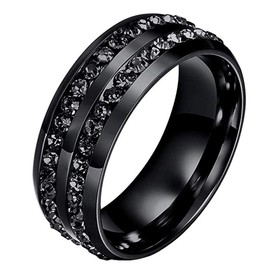 YZstyle Men's Women's 8MM Titanium Stainless Steel High Polished 18K Gold Plated Channel Cubic Zirconia CZ Promise Engagement Band Unisex Gold Wedding Ring Comfort Fit, Size 6-13 (BlackR0002, 9)