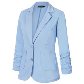 Unifizz Women 3/4 Sleeve Blazer Two Buttons Front Jakcets Work Office Blazers with Pockets #Light Blue - Size 2XL#