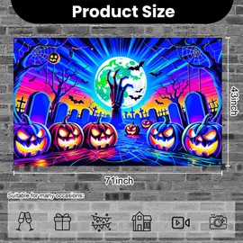 Póster de telón de fondo de Halloween con telón de fondo de Halloween con luna de calabaza para decoración de fiestas, accesorios de cabina de fotos de 71 x 43 pulgadas