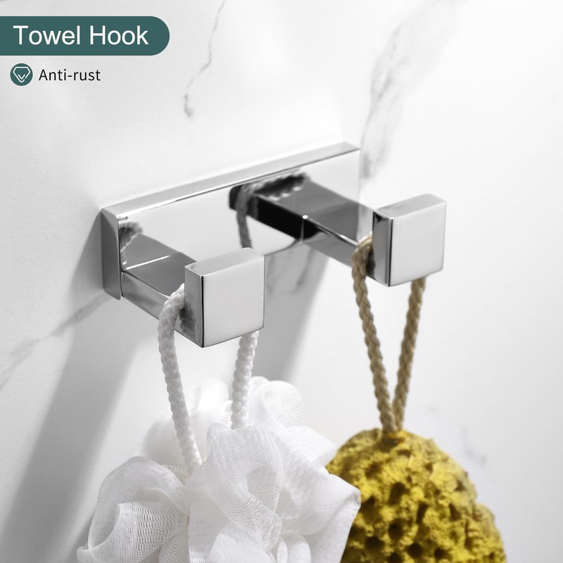 TNOMS 4-Pieces Bathroom Hardware Set, Polished Chrome Towel Bar Set,