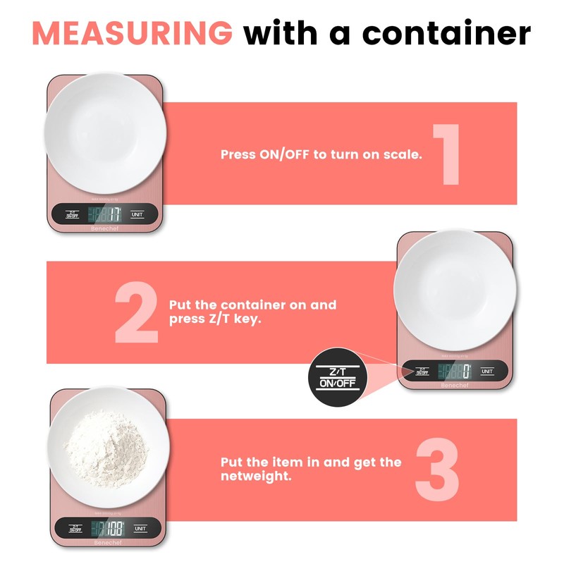 Benechef Premium Digital Kitchen Scale, Precision Accurate to 1g, Stainless
