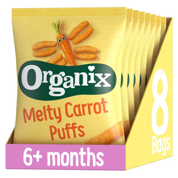 Organix Melty Carrot Puffs Organic Baby Finger Food Snack 7+ Months 20g (Pack of 8)