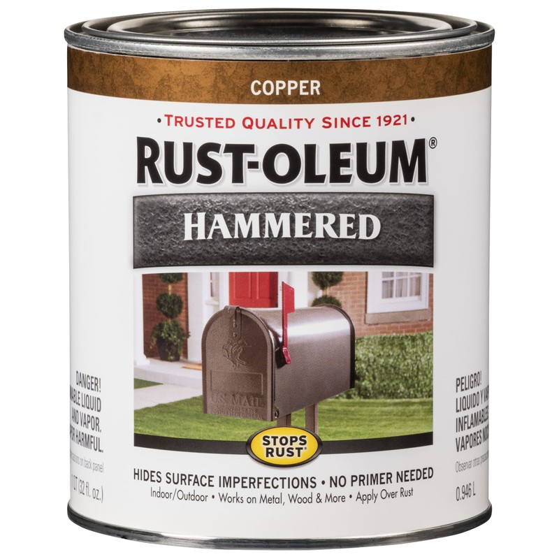 Rust-Oleum 239074-2PK Stops Rust Hammered Finish Paint, Quart, Copper, (Pack