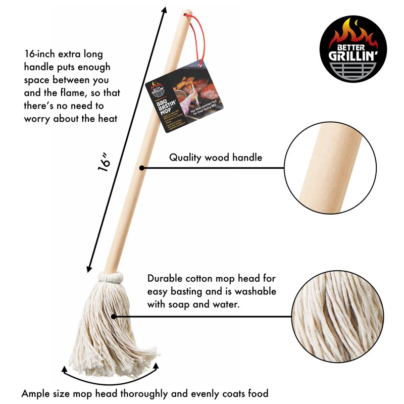Better Grillin BBQ Bastin Mop Basting Barbecue Brush/Mop Easily Applies