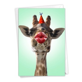 The Best Card Company - 1 Happy Birthday Greeting Card - Adorable Animals, Cute Bday Notecard with Envelope - Wild Kisses Giraffe C9280ABDG