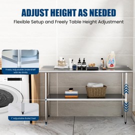 Chingoo Stainless Steel Table 24 x 60 Inches Metal Prep Table with Backsplash & Adjustable Undershelf for Commercial Kitchen, Outdoor, Restaurant, Hotel & Garage