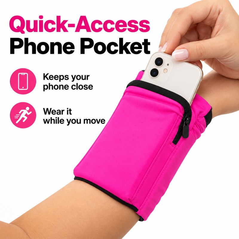 Wrist Wallet with Phone Pocket & Zippered Storage, Stretchable Running