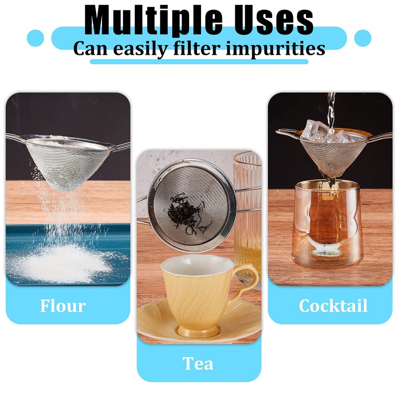 2 Pieces Fine Mesh Strainer with Handle Cocktail Strainer Stainless