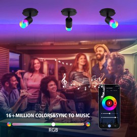 YLZSXIO Smart WiFi LED Spot Lights Indoor with APP Control, 9W Ceiling Spotlight with Alexa Google Home, RGBCW 16 Million Colors Changing Light, 2700-6000K, CRI 90+, Black