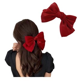 Satin Bowknot Large Barrettes for Thick Hair Bow Clips for Women Big Red Bow Hair Clip Non Slip French Hair Clips Cute Hair Accessories for Girls Christmas Birthday Gifts