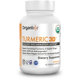 Organixx USDA Organic Turmeric Curcumin Supplement with Ashwagandha, Turmeric & Ginger – Immune & Joint Support, Fermented for Maximum Bioavailability, 60 Vegetarian Capsules