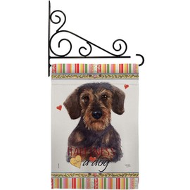 Breeze Decor Miniature Dachshund Happiness Garden Flag-Set Wall Holder Dog Puppy Spoiled Paw Canine Fur Pet Nature Farm Animal Creature House Banner Small Yard Gift Double-Sided, Made in USA