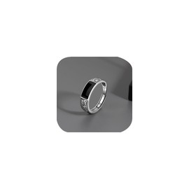 FLYYQMIAO Simple Black Ring for Men Fashion Vintage Black Onyx Ring 925 Sterling Silver Cocktail Statement Ring Adjustable Casual Cocktail Party Jewelry Birthday Gifts for Him Husband, BIB-JZ0225-1