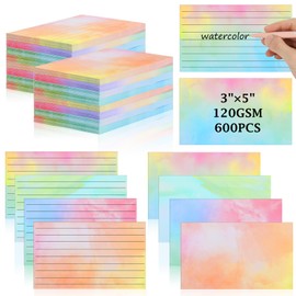 Colored Ruled Index Cards 3x5 Note Cards 120Gsm Watercolor Cards Stationery Paper With Lines Flash Cards For Studying Blank Writing Cards Colored Paper For School Office Learning Greeting (600)