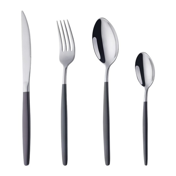 BISDARUN Stainless Steel Cutlery Set with Black Coloured Handles 1